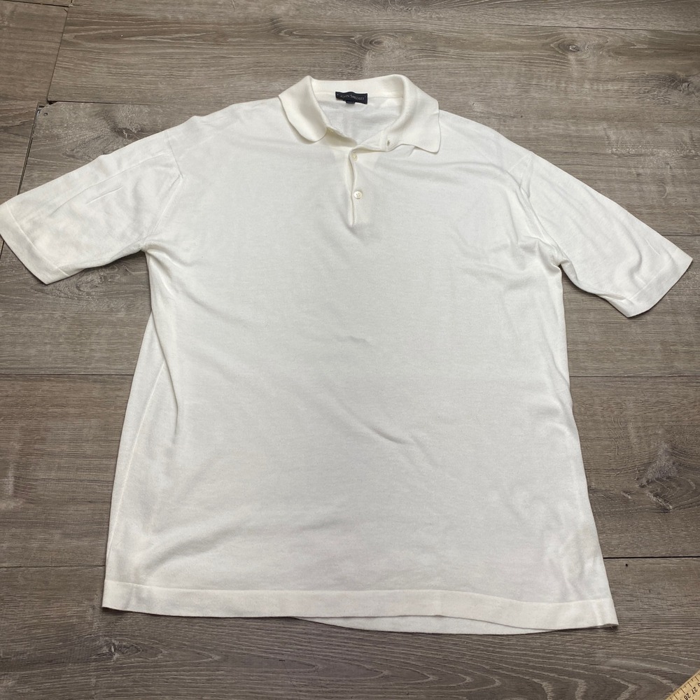 John Smedley Shirt Mens XXL White Knit Cotton Short Sleeve Polo Made In England